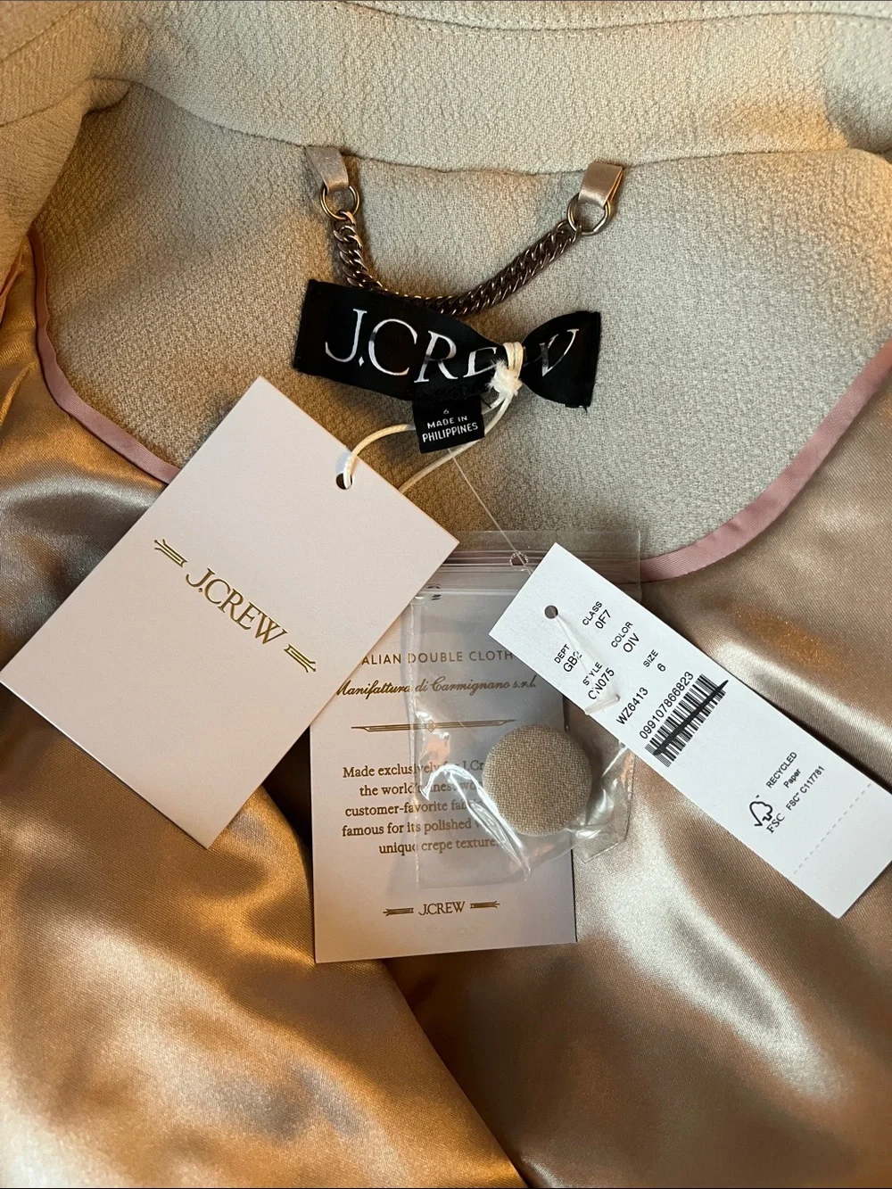 NWT J.Crew | Salon coat in Italian double-cloth wool | Oatmeal Ivory | Size 6